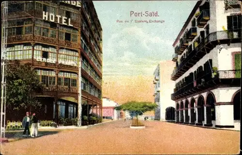 Ak Port Said Ägypten, Rue de l'Eastern Exchange, Hotel, Straßenpartie