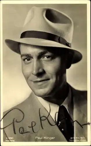 Ak Schauspieler Paul Klinger, Portrait mit Hut, Ross Verlag A 2956 1, Autogramm