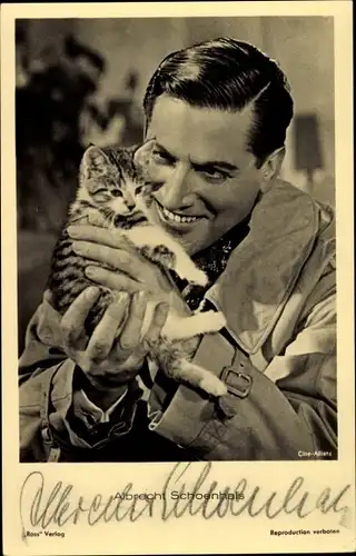 Ak Schauspieler Albrecht Schoenhals, Portrait mit Katze