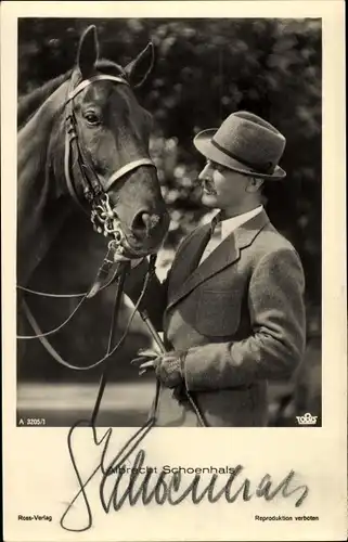 Ak Schauspieler Albrecht Schoenhals, Portrait, Pferd, Ross Verlag A 3205/1
