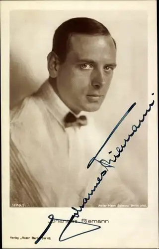 Ak Schauspieler Johannes Riemann, Portrait, Autogramm