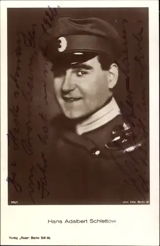 Ak Schauspieler Hans Adalbert Schlettow, Portrait in Uniform, Autogramm