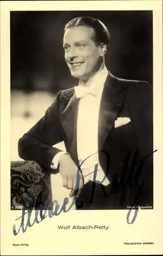 Ak Schauspieler Wolf Albach Retty, Fliege, Autogramm, Portrait
