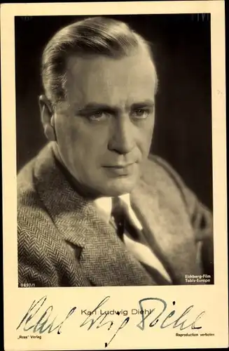 Ak Schauspieler Karl Ludwig Diehl, Portrait, Ross Verlag 9897/1, Autogramm