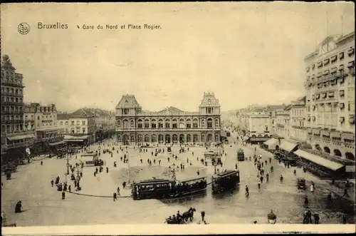 Ak Bruxelles Brüssel, Gare du Nord, Place Rogier, Straßenbahn