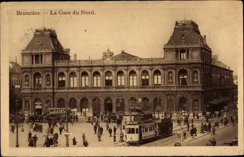 Ak Bruxelles Brüssel, Gare du Nord, Straßenbahn