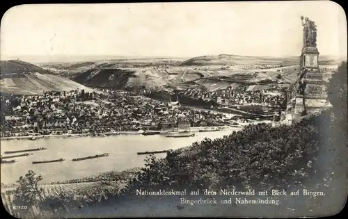 Ak Rüdesheim am Rhein, Niederwald Nationaldenkmal, Bingen, Bingerbrück, Nahemündung