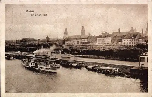 Ak Mainz am Rhein, Stadtansicht, Dampfer