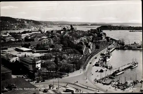 Ak Oslo Norwegen, Radhuset, Akershus, Hafen
