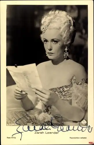 Ak Schauspielerin und Sängerin Zarah Leander, Portrait, Autogramm