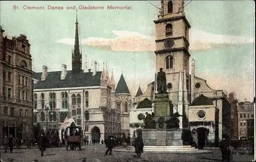 Ak City of Westminster London England, St Clement Danes and Gladstone Memorial