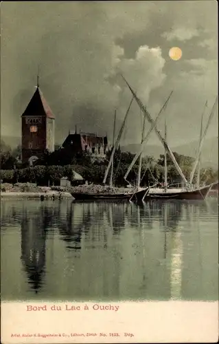 Ak Ouchy Lausanne Kanton Waadt, Bord du Lac, Abendstimmung, Seepartie