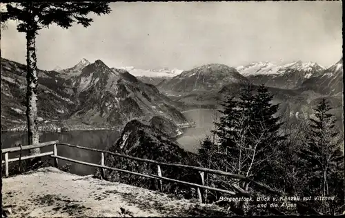 Ak Bürgenstock Kanton Nidwalden, Blick von Känzeli auf Vitznau aund die Alpen