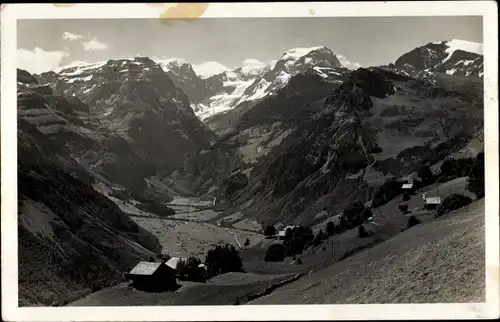 Ak Braunwald Kanton Glarus, Blick von Braunwald auf Selbsanft, Bifertengletscher, Piz Urlaun