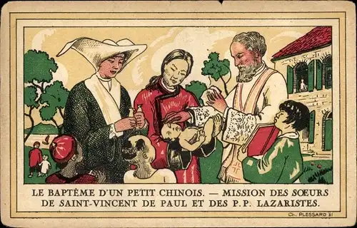Künstler Ak Plessard, C., Le Bapteme d'un Petit Chinois, Mission des Soeurs de Saint Vincent