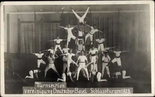 Foto Ak Turnsektion Vereinigung Deutscher Basel, Schlussturnen 1923