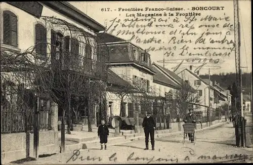 Ak Boncourt Kanton Jura, Frontiere Franco-Suisse, Les Magasins a la Frontiere