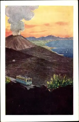 Ak Napoli Neapel Campania, Ferrovia e Funicolare Vesuviana, Vesuv, Drahtseilbahn