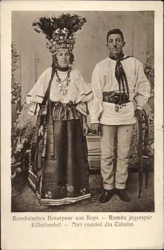 Ak Brautpaar aus Reps in rumänischen Volkstrachten
