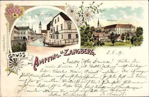 Litho Ampfing im oberbayerischen Landkreis Mühldorf am Inn, Zangberg, Südansicht