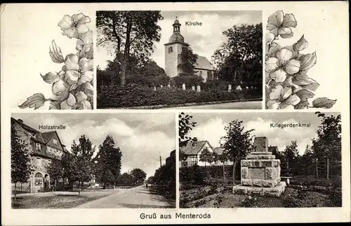 Ak Menteroda in Thüringen, Kirche, Kriegerdenkmal, Holzstraße