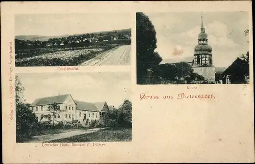 Ak Dietersdorf Südharz, Kirche, Gasthaus Deutsches Haus, Totalansicht