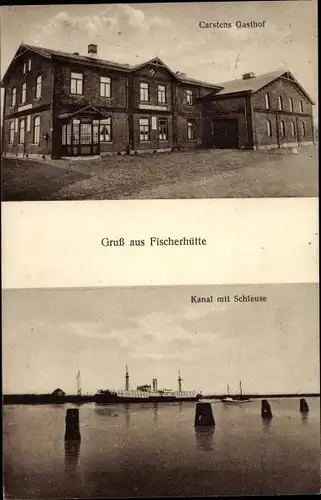 Ak Hanerau Hademarschen in Holstein, Gasthof Fischerhütte, Kanal mit Schleuse