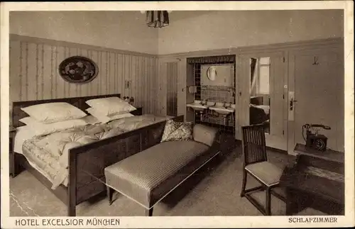 Ak München, Hotel Excelsior, Schlafzimmer