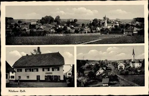 Ak Kläham Ergoldsbach in Niederbayern, Gesamtansicht, Geschäftshaus, Kirche