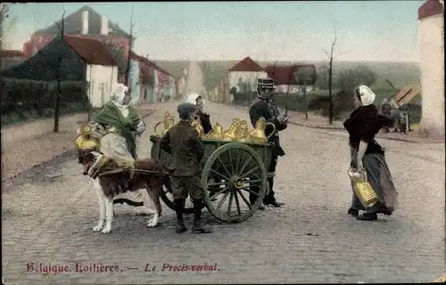 Ak Belgique, Laitieres, Le Proces-verbal, Milchmädchen, Hundekarren