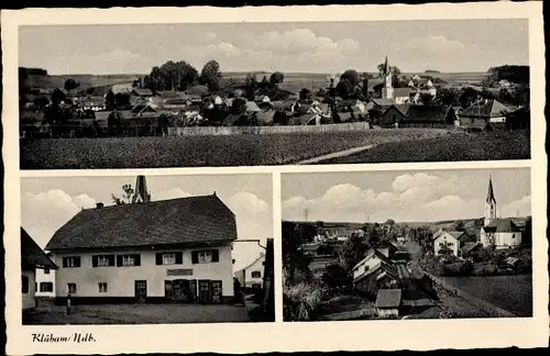 Ak Kläham Ergoldsbach in Niederbayern, Gesamtansicht, Geschäftshaus, Kirche