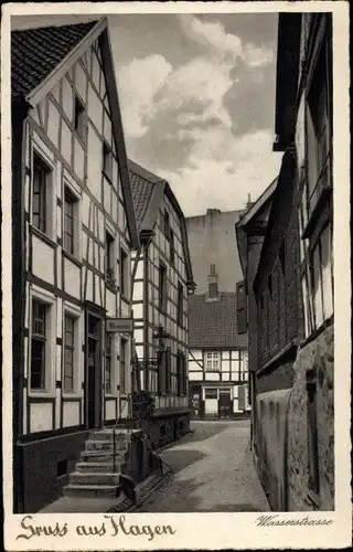 Ak Hagen in Westfalen Ruhrgebiet, Blick in die Wasserstraße, Fachwerkhäuser