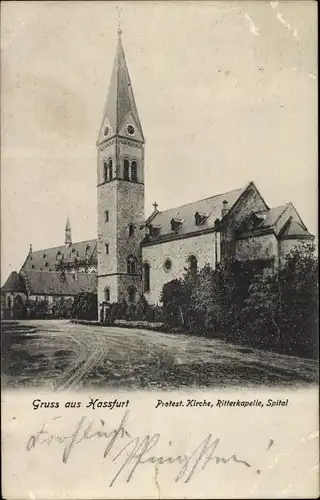 Ak Haßfurt Unterfranken, Protest. Kirche, Ritterkapelle, Spital