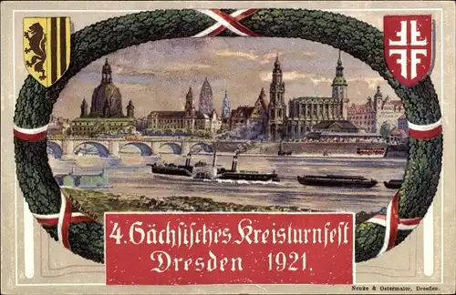 Passepartout Wappen Ak Dresden, 4. Sächsisches Kreisturnfest 1921