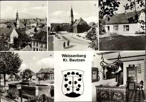Ak Weißenberg in Sachsen, August-Babel-Platz, Rathaus, Marktbrunnen, Museum, Kindergarten