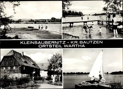 Ak Wartha Kleinsaubernitz Malschwitz, See, Segelboot, Badestelle, Haus, Badegäste