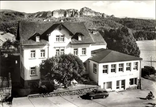 Ak Lichtenhain Altendorf Sebnitz Sächsische Schweiz, Gasthof Heiterer Blick mit den Schrammsteinen