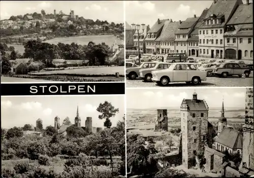 Ak Stolpen in Sachsen, Nordansicht, Marktplatz, Siebenspitzen- und Seigerturm