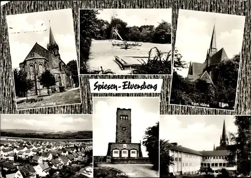 Ak Spiesen Elversberg Saarland, Kirchen, Aussichtsturm, Kath. Pfarrheim, Teilansicht, Spielplatz