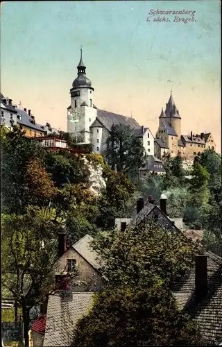 Ak Schwarzenberg im Erzgebirge Sachsen, Teilansicht, Kirche