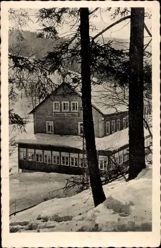 Ak Johnsbach Glashütte im Osterzgebirge, Gaststätte Bretthäusel, Winteransicht