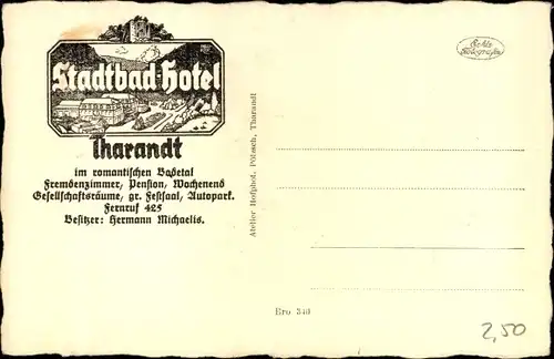 Ak Tharandt im Erzgebirge, Stadtbad-Hotel im Badetal