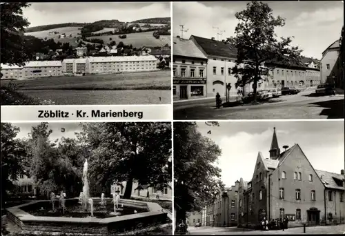 Ak Zöblitz Marienberg im Erzgebirge, Teilansicht, Markt, Brunnen am Markt, Rathaus