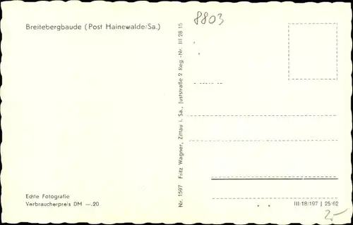 Ak Hainewalde Oberlausitz, Gasthaus Breitebergbaude