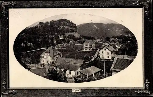 Passepartout Ak Oybin Sachsen, Blick auf den Ort