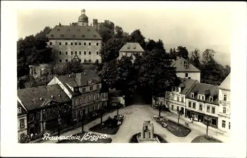 Foto Ak Frauenstein Erzgebirge, Blick auf den Markt, Denkmal