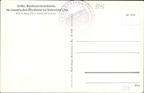 Ak Siebenlehn Großschirma, Reichsautobahnbrücke im Muldental