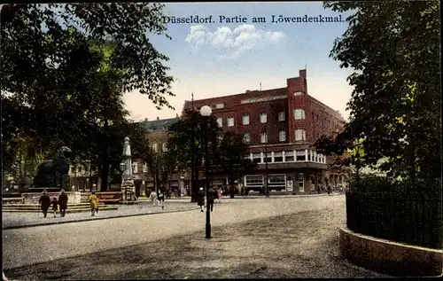 Ak Düsseldorf am Rhein, Partie am Löwendenkmal