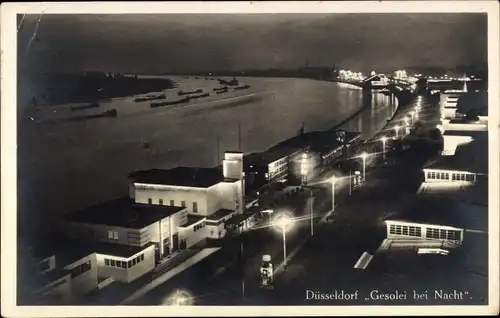 Ak Düsseldorf am Rhein, Gesolei bei Nacht, Blick auf den Rhein