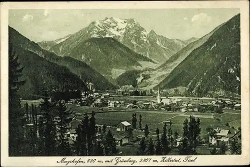 Ak Mayrhofen im Zillertal Tirol, Totalansicht mit Grünberg